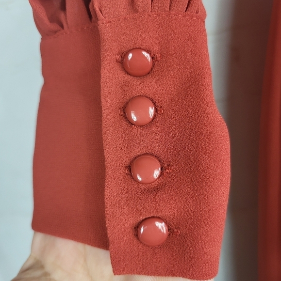 Baltic Born Celine Faux Wrap Long Sleeve Chiffon Bridesmaid Dress Rust Red Small - Picture 6 of 11